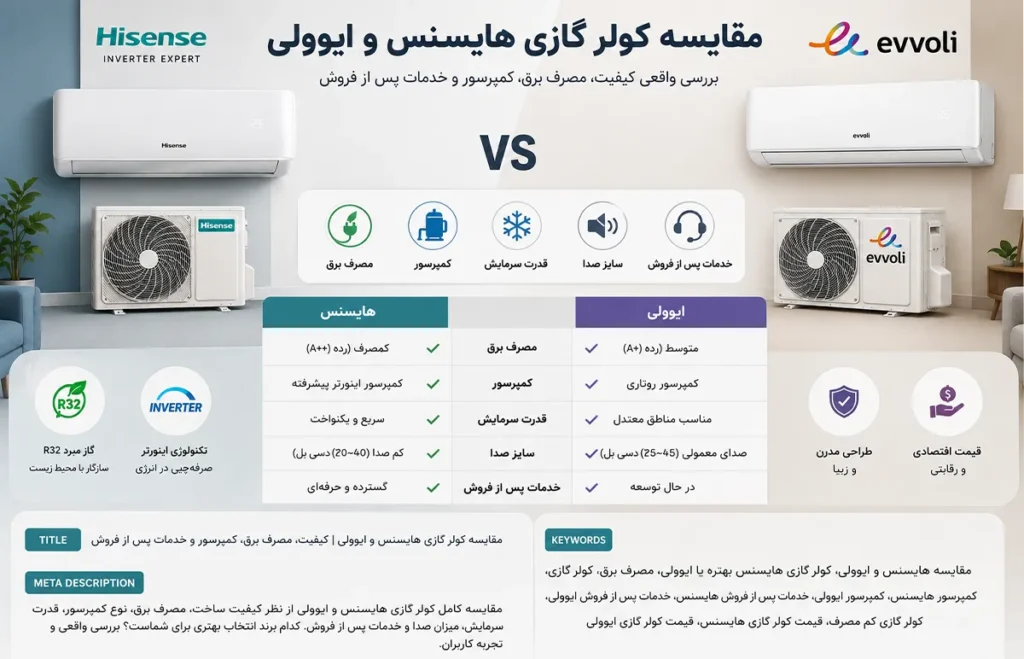 راهنمای مقایسه برندهای هایسنس و ایوولی قبل از خرید کولر گازی